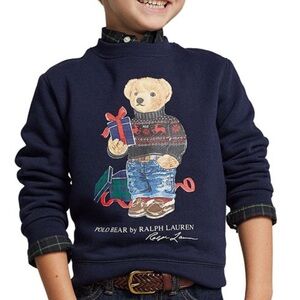 POLO RALPH LAUREN Toddler & Navy Little Boys Polo Bear Fleece Sweatshirt size 6